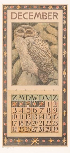 Calendar leaf with snowy owl