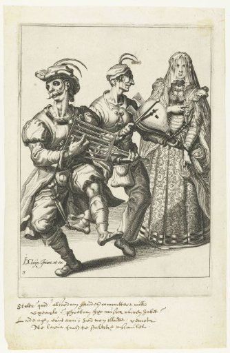 A Veiled Lady and Two Masked Musicians