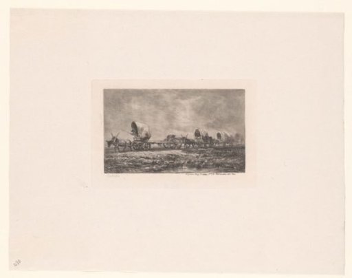 Landscape with a procession of covered wagons