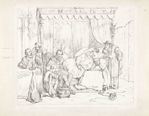 Prince William I, after the failed assassination attempt by Jean Jauregui in 1582, being cared for by Charlotte de Bourbon