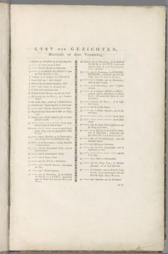 Contents of: Collection of sixty-six pleasant views in the delightful country estates of Haarlem, newly drawn from life by the famous artists H. Spilman and C.V. Noorde, together with a depiction of the recently laid-out wood in the Haarlemse Hout, 1763