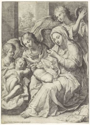 Mary and the Sleeping Christ Child Surrounded by Angels