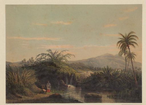 Two figures at a watering place on Java