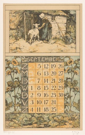 Calendar page for September 1920 of the Nederlandsche Gist- en Spiritusfabriek in Delft
