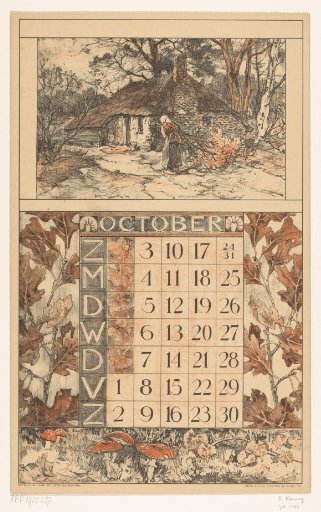 Calendar page for October 1920 of the Nederlandsche Gist- en Spiritusfabriek in Delft