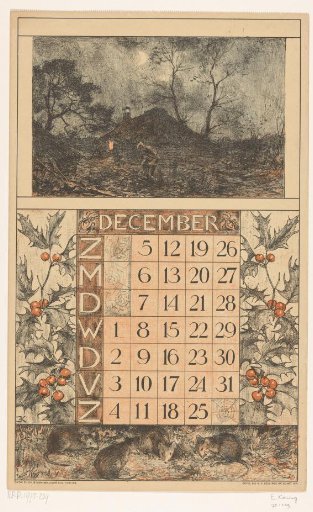 Calendar page for December 1920 of the Nederlandsche Gist- en Spiritusfabriek in Delft