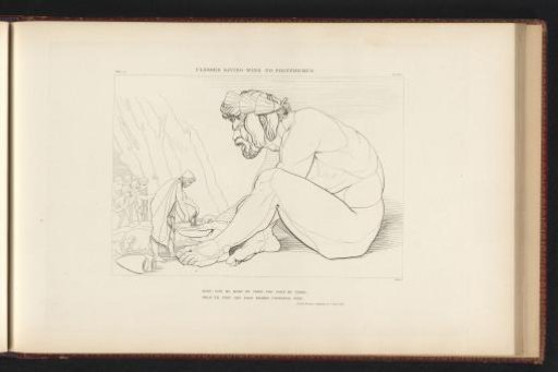 Odysseus offering wine to Polyphemus