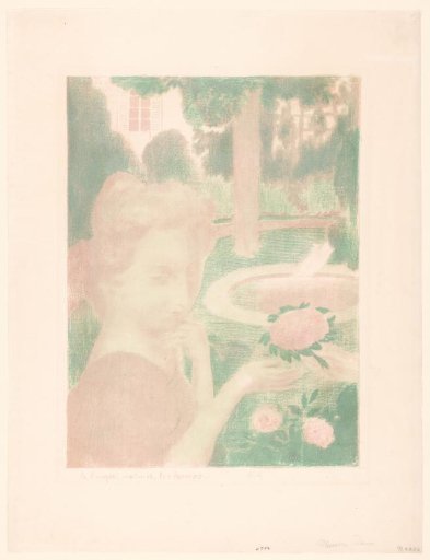 Young woman receiving a bouquet of flowers in a garden