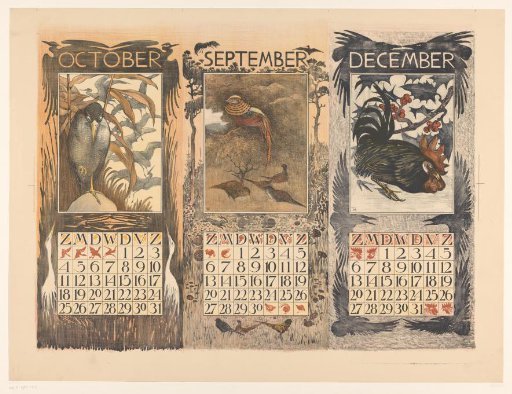 Calendars for October, September and December 1903