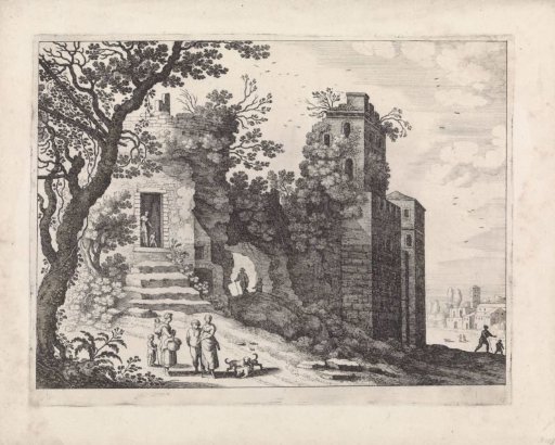 Ruin with a group of women and children