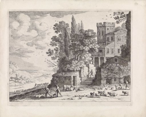 Landscape with a house, figures and cattle