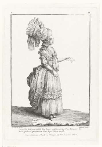 Gallery of French Fashions and Costumes, 1778. P.89: Elegant Lady Wearing an English Bonnet...