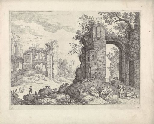 Ruins and a shepherd's family