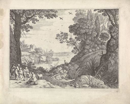 River landscape with a group of figures