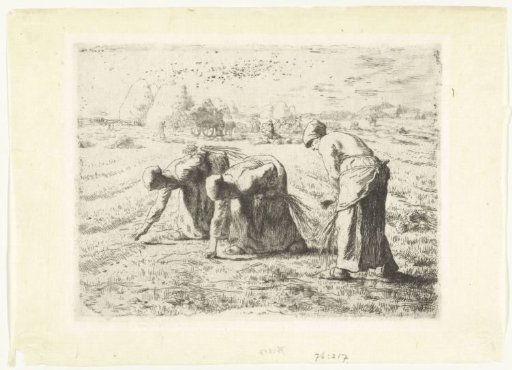Three women gleaning in a field