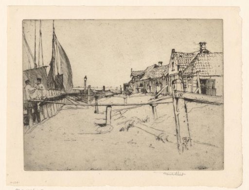 View of houses in the harbor of Volendam