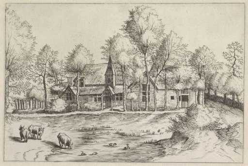 Village with Church Situated Among Trees