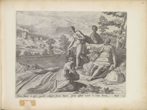 Ruth kneels before Boaz