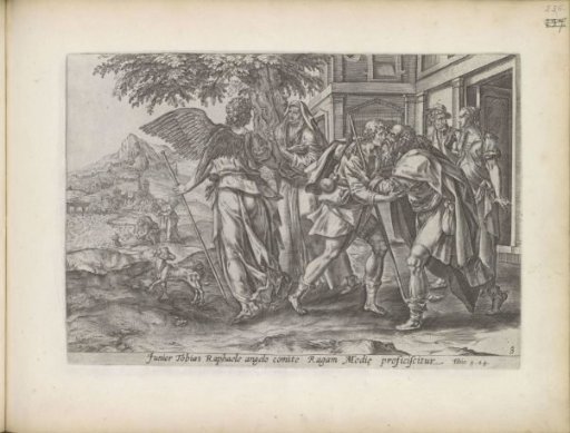Tobias and the angel take leave of Tobit and Anna