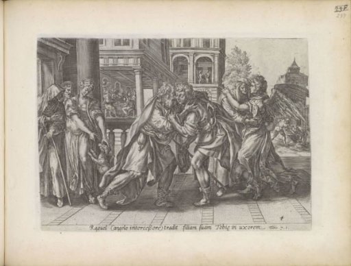 Tobias and the angel arrive at Raguel's