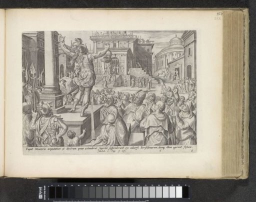 Head and hand of Nicanor shown to the people