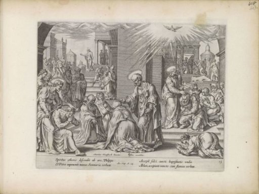 Peter, John, and Philip laying hands on believers in Samaria