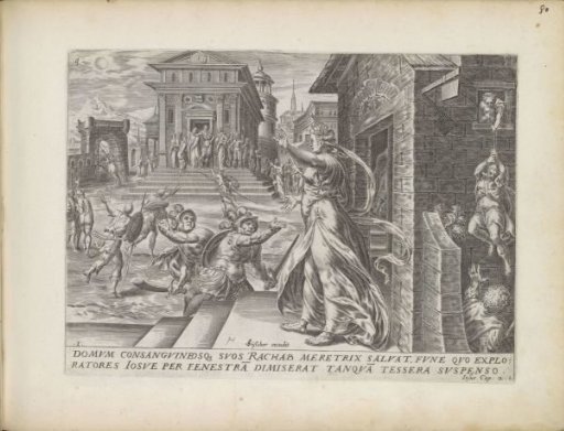 Rahab lets the spies escape through the window