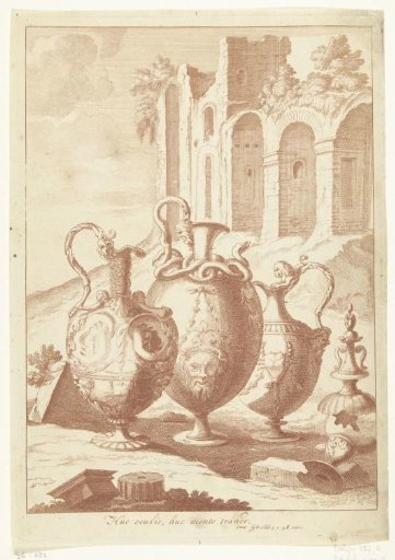 Four vases, the fourth broken