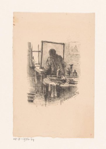 Etcher in his studio