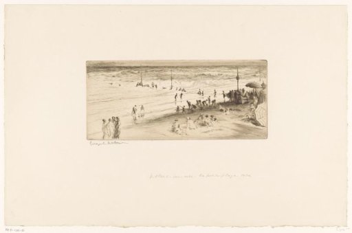 View of Villers-sur-mer with Figures on the Beach and in the Sea