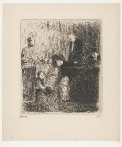 Woman with two young children possibly leaving a courtroom