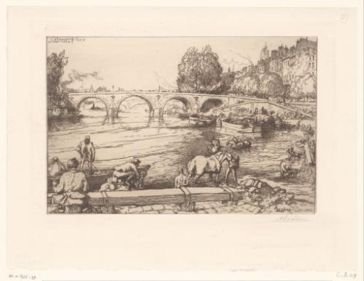 View of the Pont Marie with figures in the Seine
