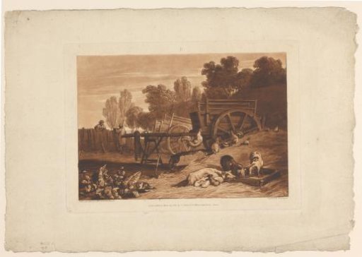 Farmyard with rooster, hens and pigs