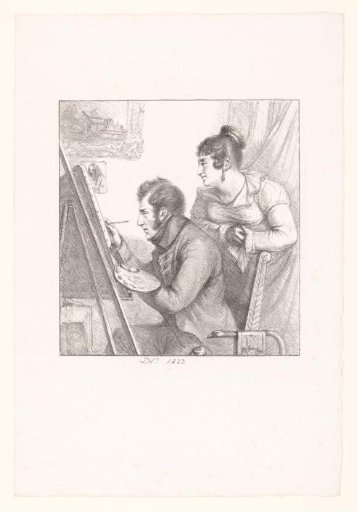 Self-Portrait of the artist in action with a watching woman