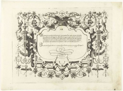 Cartouche with calligraphy, above two monkeys with a garland