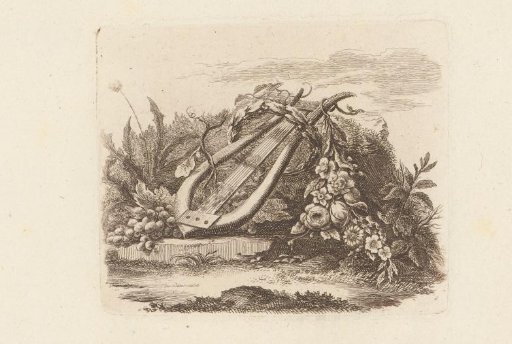 Lyre with laurel wreath and garland