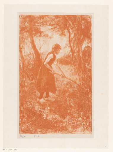 Girl with a rake in a forest
