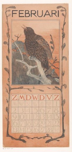 Calendar page February with starling