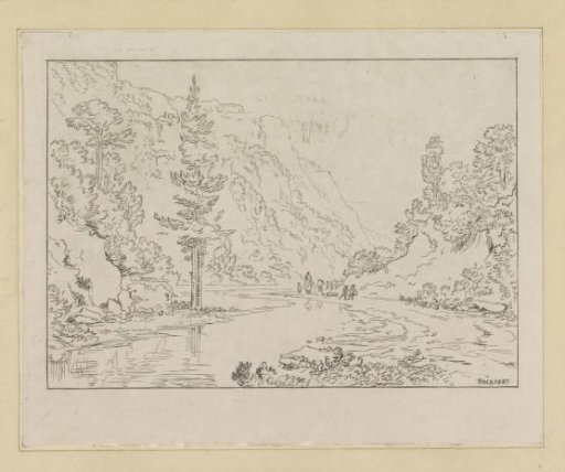 Mountain Landscape with Shepherds on a Riverbank