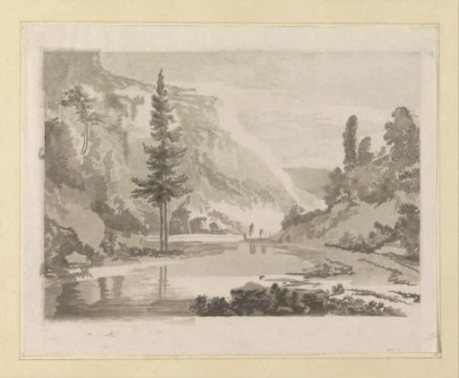 Mountain Landscape with Shepherds on a Riverbank