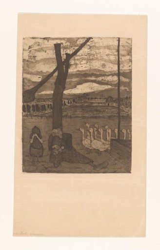 Old Woman and Girl Mourning by a Well