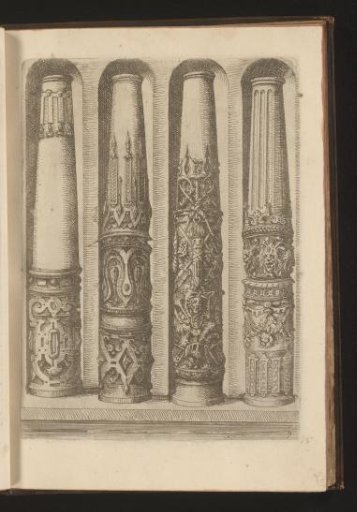 Four Shafts of Doric Columns Decorated with Rustication, Wreaths, Mascarons, and Garlands