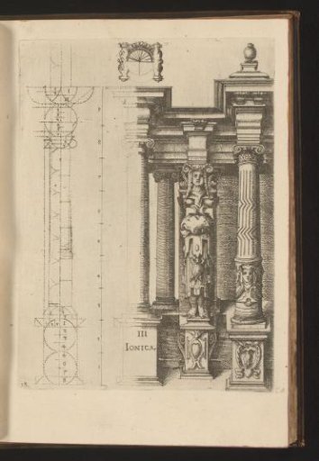 Proportions of the Ionic column order with a caryatid as a pilaster between two columns