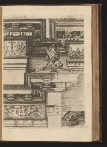 Three Corinthian entablatures, a console and two crowns