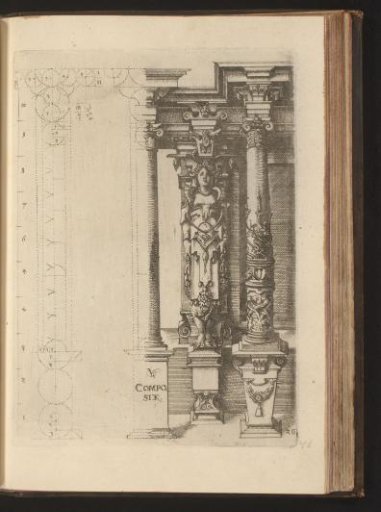 Proportions of the Composite order of columns with a caryatid as a pilaster between two columns