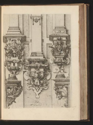 Five Composite consoles, decorated with scrollwork, grotesques, and mascarons