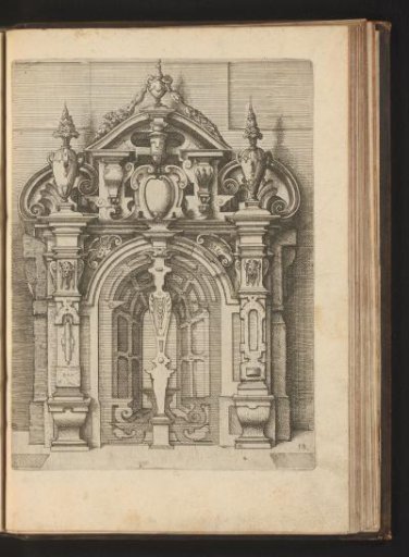 Gate-Shaped Wall Decoration with Vases as a Crown
