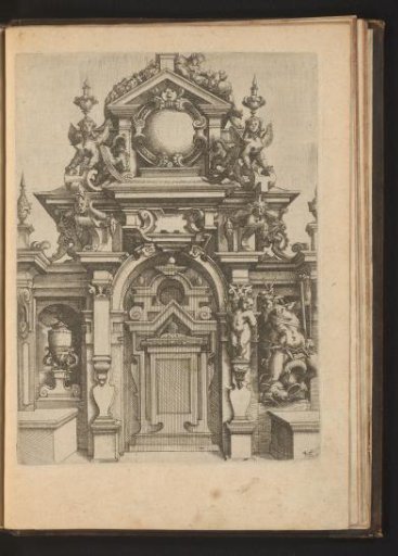 Portal decorated with mascarons, a triton, and sphinxes