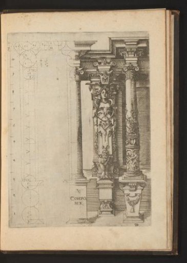 Proportions of the Composite order with a caryatid as a pilaster between two columns