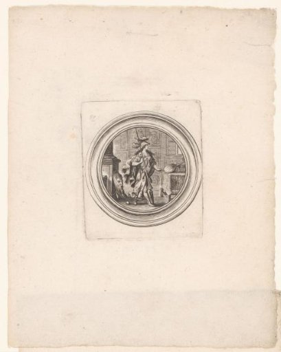 Pallas Athena next to a table in an interior